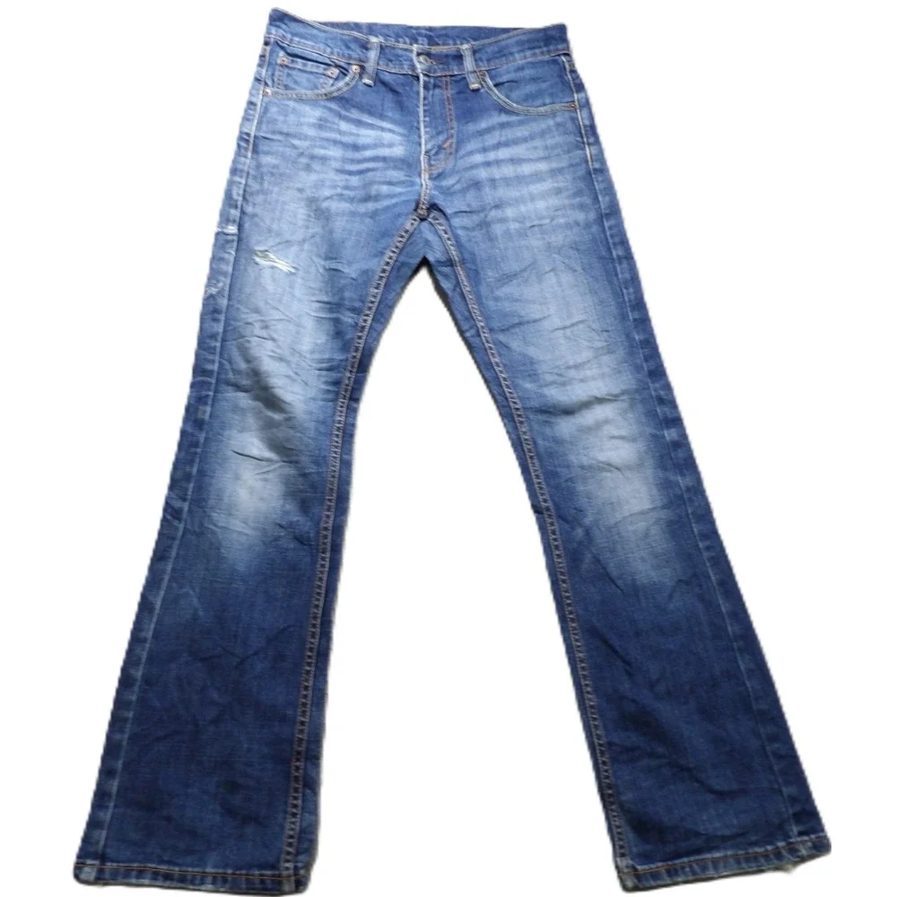 Levis 527 Men Slim Bootcut Jeans Blue Denim Pants W29xL30 Stretch Distressed Hem